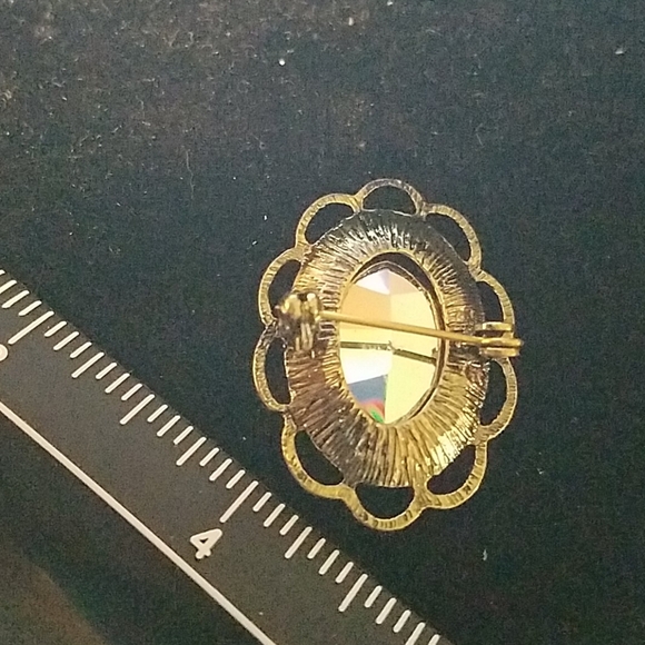 Antique Colored Rhinestone Style Brooch 1.25" Pin - Picture 2 of 2